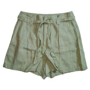 Madewell Womens Size 0 Shorts Green Linen Pleated Sash Shorts Ladies 0